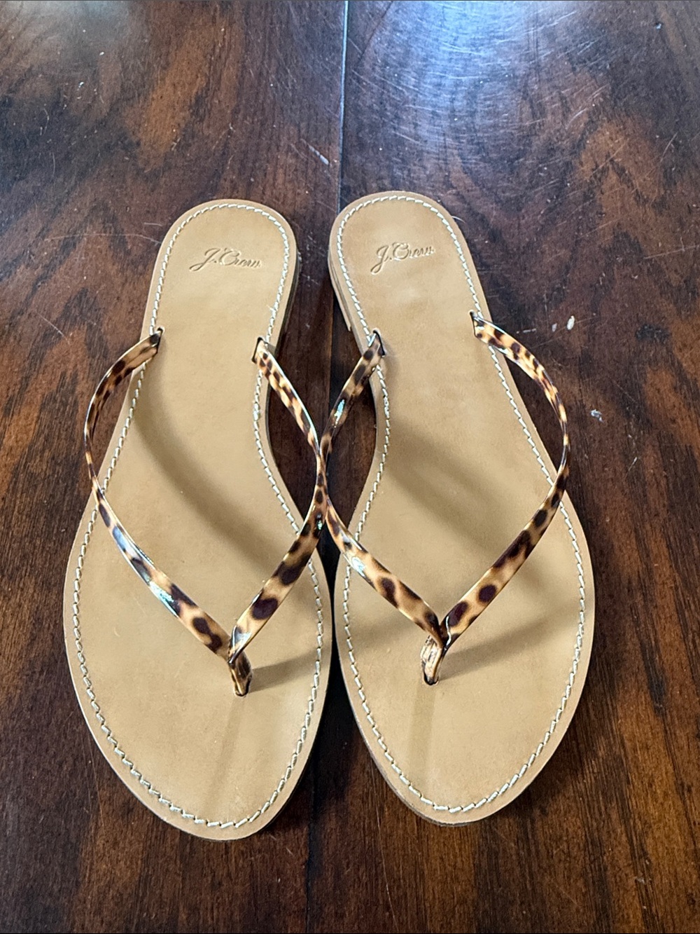 J. Crew Tan Sandal Flip-Flops with Tortoiseshell Straps